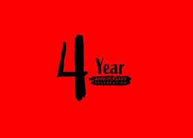 4 anni anniversario celebrazione logo su rosso sfondo, 4 numero logo disegno, 4 ° compleanno logo, logotipo anniversario, vettore anniversario per celebrazione, manifesto, invito carta