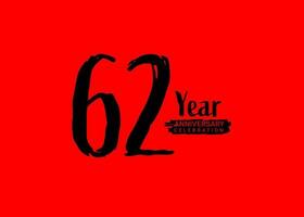 62 anni anniversario celebrazione logo su rosso sfondo, 62 numero logo disegno, 62 ° compleanno logo, logotipo anniversario, vettore anniversario per celebrazione, manifesto, invito carta