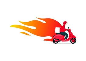 consegna scooter moto con il fuoco. concetto di consegna veloce. vettore