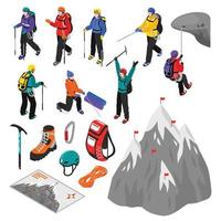 illustrazione vettoriale set isometrico alpinismo