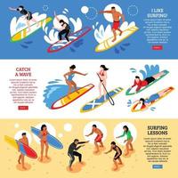 surf isometrica banner orizzontale illustrazione vettoriale