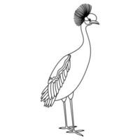 carino, cartone animato gru uccello. linea arte. vettore