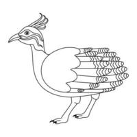 carino, cartone animato crestato tinamou uccello. linea arte. vettore