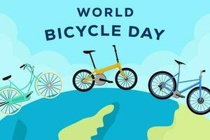 mondo bicicletta giorno orizzontale bandiera design vettore