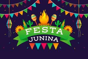 pendenza festa junina sfondo con fuoco, maraca, cactus, e fiori vettore