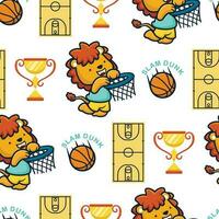 senza soluzione di continuità modello vettore di cartone animato Leone giocando pallacanestro, pallacanestro elementi illustrazione