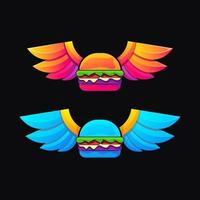 illustrazione di logo di stile gradiente colorato hamburger volante vettore