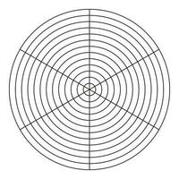 polare griglia di 6 segmenti e 12 concentrico cerchi. ruota di vita modello. cerchio diagramma di stile di vita equilibrio. istruire attrezzo. vuoto polare grafico carta vettore. vettore