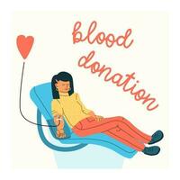 vettore illustrazione di un' donna volontariamente dona sangue. sangue donazione concetto. piatto trend carattere.