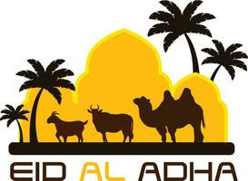 eid al adha concetto con cammello e palma alberi al di sopra di bianca sfondo vettore illustrazione