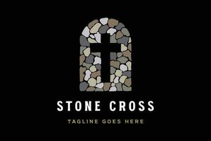 Vintage ▾ vecchio Gesù cristiano cattolico attraversare roccia pietra per Chiesa cappella religione logo vettore