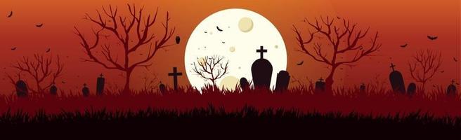 spaventosa notte cupa abbandonato cimitero alla luce della luna vettore