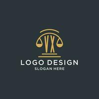 vx iniziale con scala di giustizia logo design modello, lusso legge e procuratore logo design idee vettore