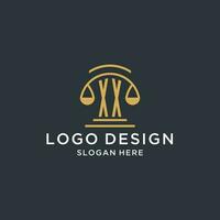 xx iniziale con scala di giustizia logo design modello, lusso legge e procuratore logo design idee vettore