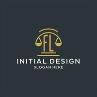 fl iniziale con scala di giustizia logo design modello, lusso legge e procuratore logo design idee vettore