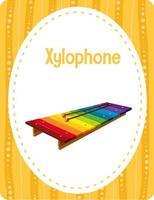 flashcard di vocabolario con parola xilofono vettore
