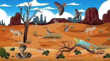 paesaggio della foresta del deserto alla scena diurna con animali willd vettore