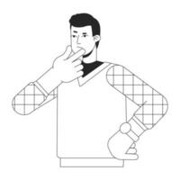 riflessivo manager indossare v collo maglione veste piatto linea nero bianca vettore carattere. modificabile schema metà corpo persona. pensiero maschio semplice cartone animato isolato individuare illustrazione per ragnatela grafico design