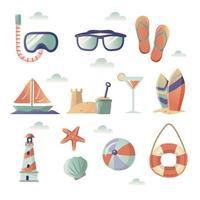 collezione di icone di spiaggia estiva vettore