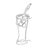 bicchiere di acqua con Ghiaccio, cocktail, estate bevanda con un' cannuccia per potabile. continuo uno linea disegno. esotico frutta. Linea artistica vettore illustrazione