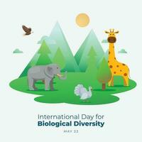 internazionale giorno per biologico diversità design modello per celebrazione. animali e impianti vettore illustrazione. biodiversità vettore design. piatto animali e impianti vettore illustrazione.