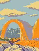 arcobaleno ponte nazionale monumento nel Glen canyon nazionale ricreazione la zona san juan contea wpa arte deco manifesto vettore