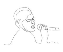 astratto ragazza cantando con microfono con chiuso occhi continuo uno linea disegno vettore
