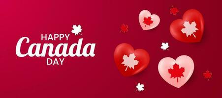 1 ° luglio 2020 contento Canada giorno bandiera per indipendenza giorno sfondo con rosso amore acero. vettore illustrazione saluto carta. Canada vacanza concetto design. rosso bianca tema con acero foglia.