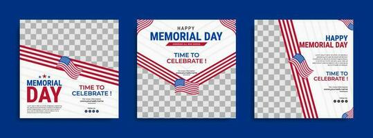 memorial day social media post template design con la bandiera nazionale degli stati uniti d'america vettore