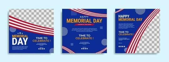 memorial day social media post template design con la bandiera nazionale degli stati uniti d'america vettore