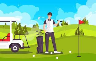 giocatore di golf e le sue mazze da golf al campo da golf vettore