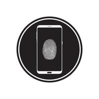 inteligente Telefono logo design. mobile vettore illustrazione con impronta digitale e dentro cerchio forma icona .