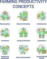 agricoltura produttività concetto icone impostare. agroalimentare. piantare e coltivazione idea magro linea colore illustrazioni. isolato simboli. modificabile ictus vettore