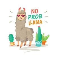 freddo alpaca lettering citazione con no prob lama. divertente natura animale, lama citazioni vettore concetto