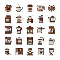 set di icone di caffè con stile di colore contorno. vettore