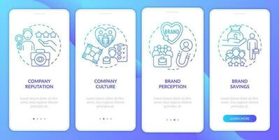 azienda reputazione blu pendenza onboarding mobile App schermo. marca percezione Procedura dettagliata 4 passaggi grafico Istruzioni con lineare concetti. ui, ux, gui modello vettore