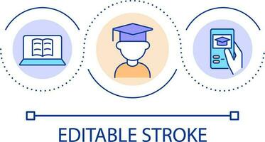 in linea formazione scolastica ciclo continuo concetto icona. digitale informazione per imparare. computer e mobile applicazioni astratto idea magro linea illustrazione. isolato schema disegno. modificabile ictus vettore