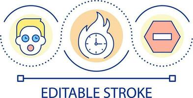 mancanza di tempo ciclo continuo concetto icona. sviluppo ostacolo e fermare. corsa e fretta. no tempo gestione astratto idea magro linea illustrazione. isolato schema disegno. modificabile ictus vettore
