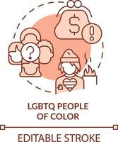 LGBTQ persone di colore terracotta concetto icona. diverso barriere di fronte astratto idea magro linea illustrazione. isolato schema disegno. modificabile ictus vettore