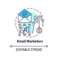 e-mail operatori di marketing concetto icona. prodotti promozione. affiliato specialisti genere astratto idea magro linea illustrazione. isolato schema disegno. modificabile ictus vettore