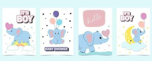 bambino elefante cartolina con nube, arcobaleno, Luna per compleanno cartolina vettore