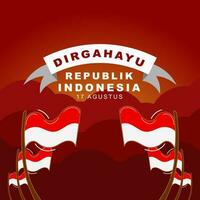 Indonesia indipendenza giorno saluto carta design su 17 ° agosto, illustrazione design con indonesiano bandiera e nastro vettore
