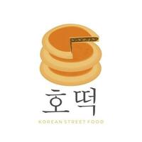 caldo coreano Pancakes o fritte Impasto con noccioline e zucchero Riempimento vettore illustrazione logo