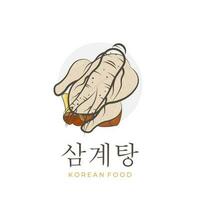 samgyetang ginseng pollo la minestra semplice illustrazione logo vettore