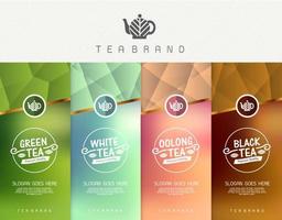 set vettoriale di modelli per confezionare tè, logo, etichette, banner, poster, identità, branding. design elegante per tè nero - tè verde - tè bianco - tè oolong