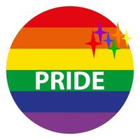 orgoglio mese manifesto con il giro lgbt arcobaleno bandiera distintivo isolato su bianca sfondo. il arcobaleno icona è un' simbolo di il lgbt Comunità. vettore illustrazione.