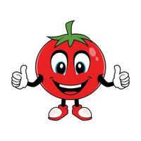 sorridente pomodoro frutta cartone animato portafortuna dando pollici su. vettore illustrazione di rosso pomodoro personaggio con vario carino espressione