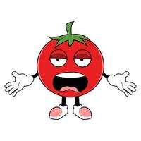 pomodoro frutta cartone animato portafortuna con arrabbiato viso. vettore illustrazione di rosso pomodoro personaggio con vario carino espressione