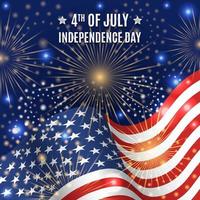4 luglio celebrazione del giorno dell'indipendenza con fuochi d'artificio e bandiera vettore