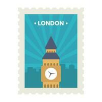 piatto grande Ben contro blu raggi con paesaggio urbano edificio sfondo per Londra biglietto o francobollo design. vettore
